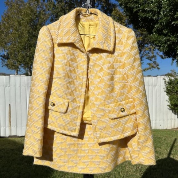 VINTAGE Rosier Patterned Yellow Suit - Picture 1 of 16